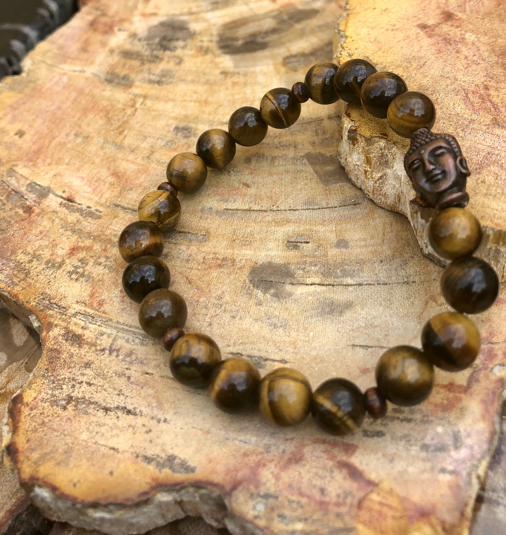Tiger Eye & Buddha Gemstone Bracelet! Natural Gemstones! - Salim Fashion