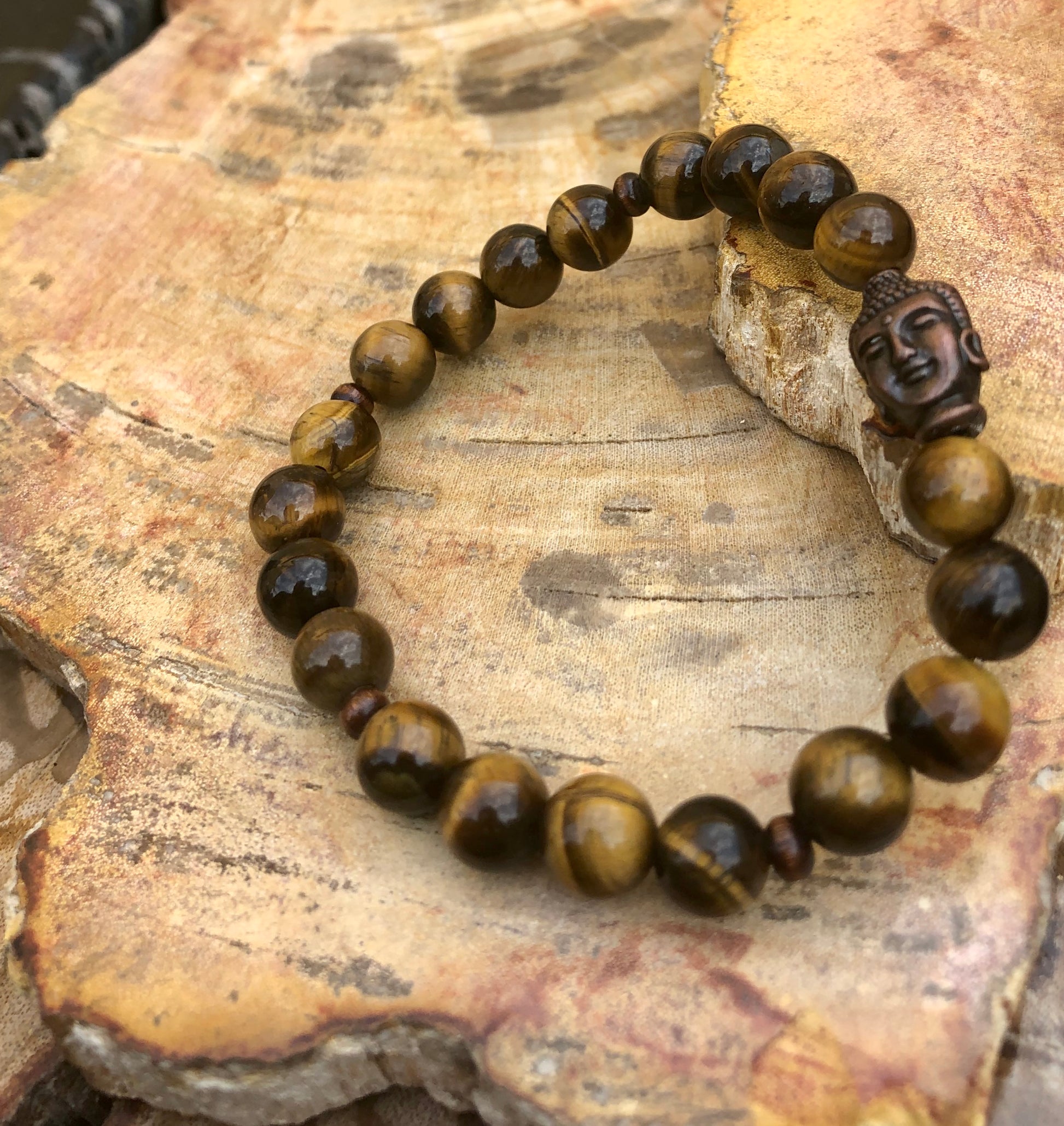 Tiger Eye & Buddha Gemstone Bracelet! Natural Gemstones! - Salim Fashion
