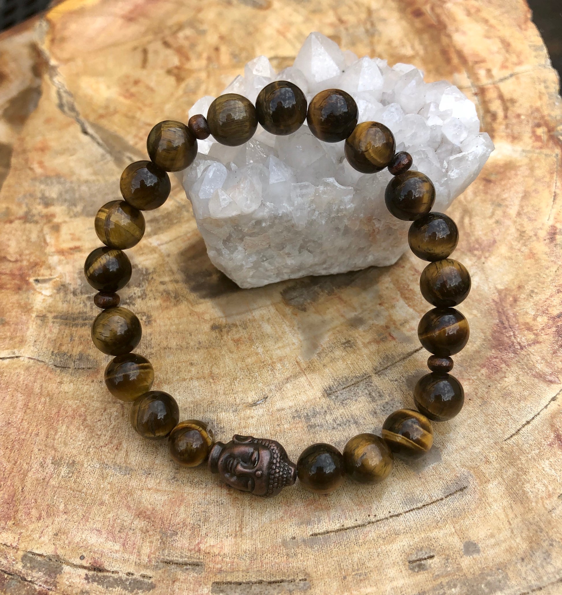 Tiger Eye & Buddha Gemstone Bracelet! Natural Gemstones! - Salim Fashion