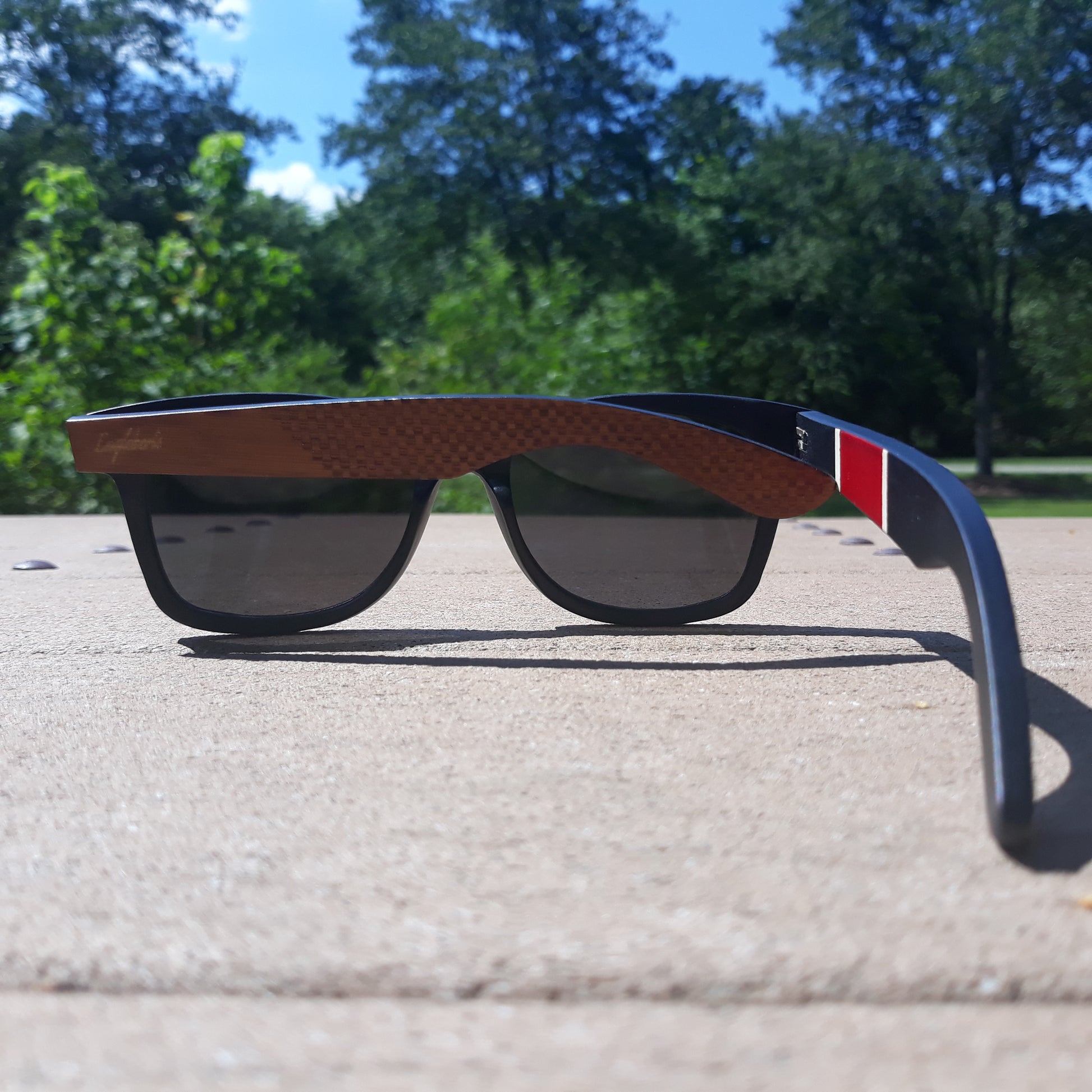 Red Stripe Two Tone Sunglasses Engraved and Polarized With Case - Salim Fashion