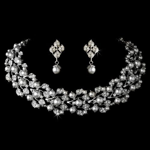 Bridal Wedding Crystal Pearl Fashion Necklace Earrings Jewelry Set - Salim Fashion