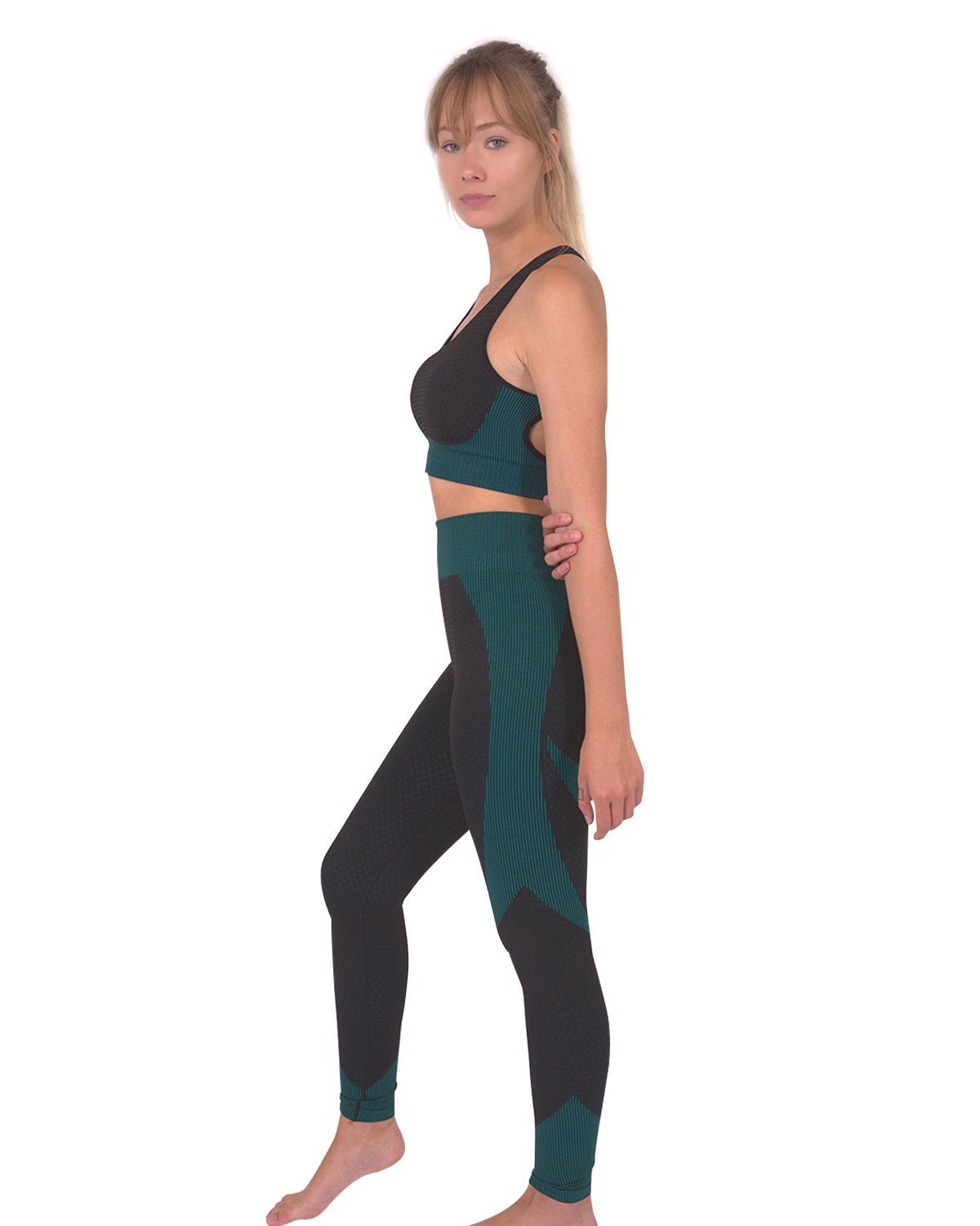 Trois Seamless Sports Bra - Black with Blue - Salim Fashion