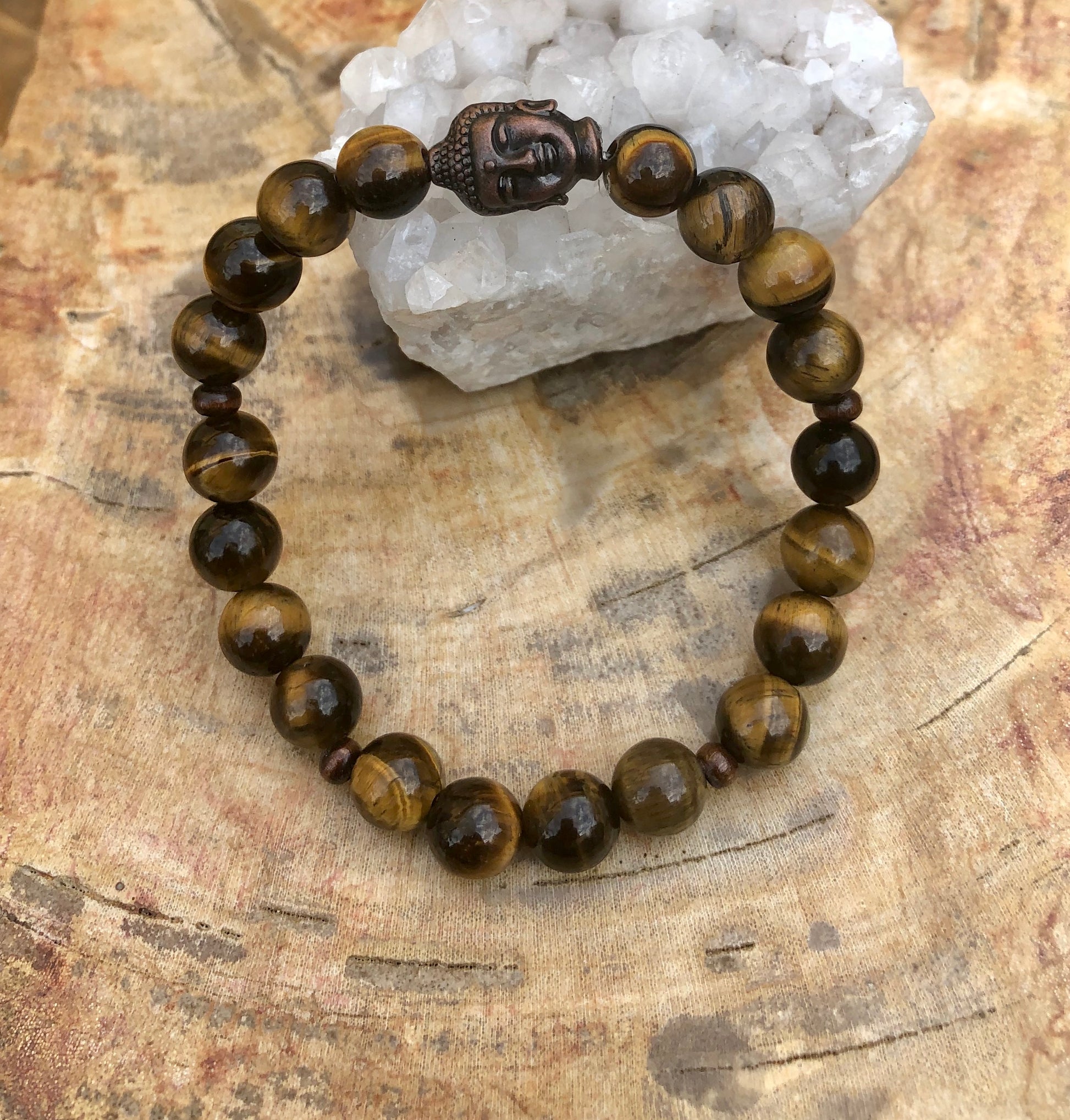Tiger Eye & Buddha Gemstone Bracelet! Natural Gemstones! - Salim Fashion