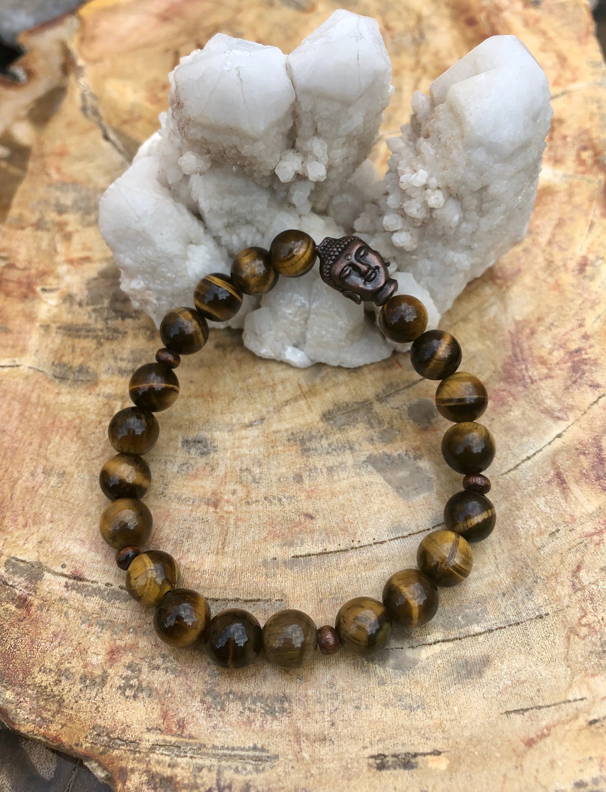 Tiger Eye & Buddha Gemstone Bracelet! Natural Gemstones! - Salim Fashion