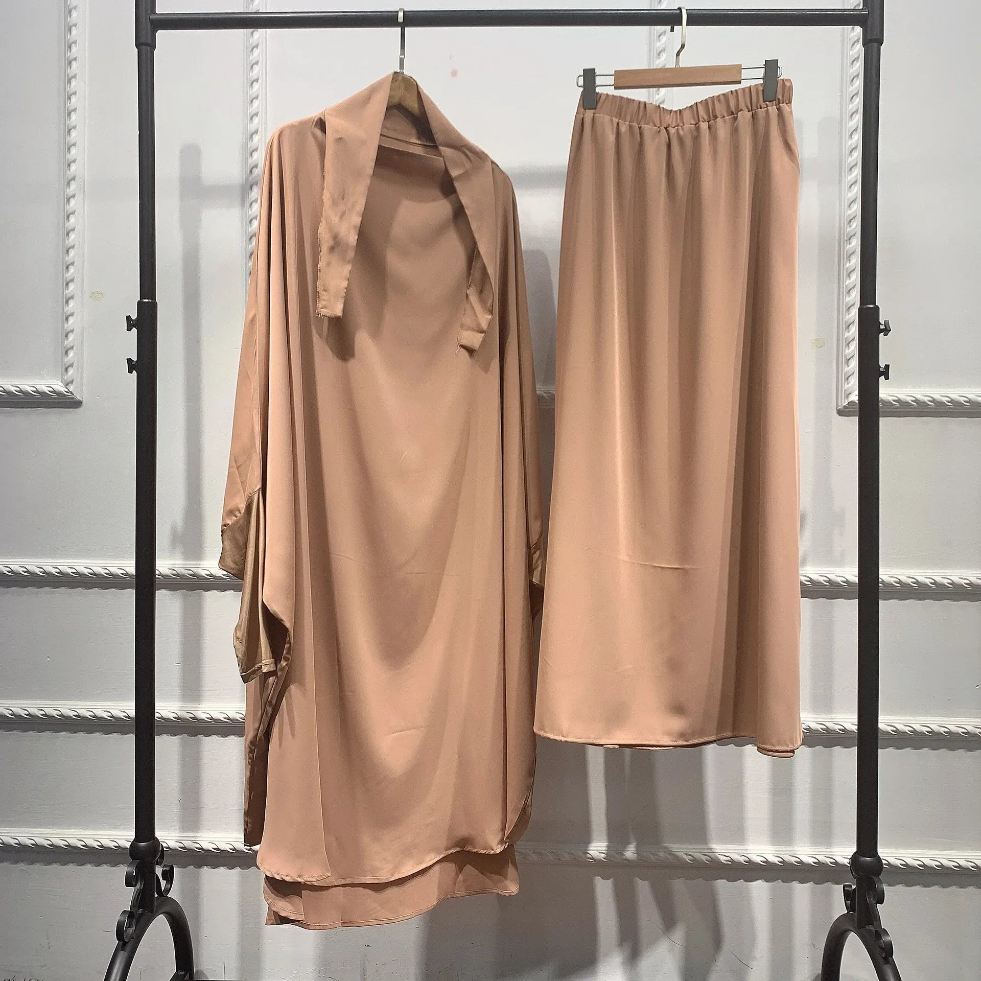 Eid Hooded Abaya Women 2 Piece Set Prayer Garment Tops Skirt Suit Islamic Clothing Ramadan Abayas Khimar Full Cover Kaftan Dress