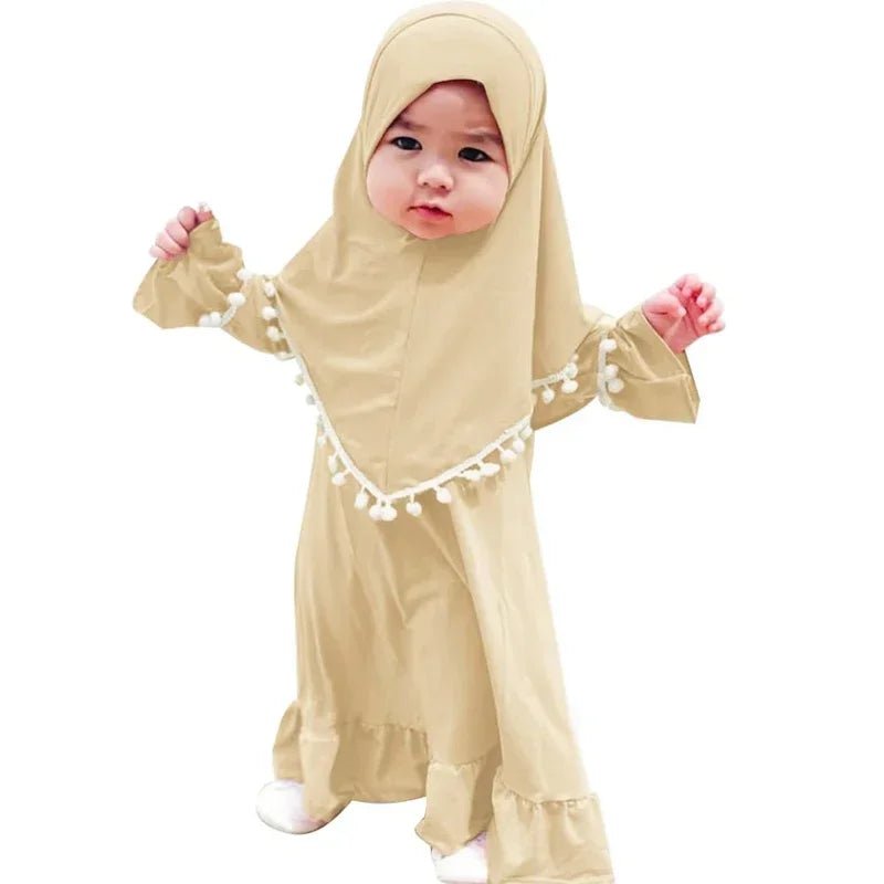 2pcs Kids Girls Hijab Abaya Muslim Set For Baby Islamic Clothing Overhead Scarf Kaftan Khimar Burqa Niqab Jalabiya Djellaba Suit