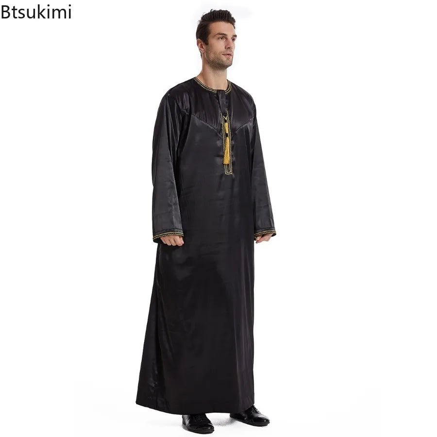 2025 Men's Muslim Long Sleeve Robe Dress Fashion Abayas Dishdasha Daffah Jubba Thobe Saudi Kaftan Islamic Clothing Caftan Homme