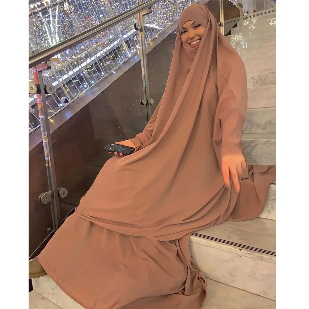 Eid Hooded Abaya Women 2 Piece Set Prayer Garment Tops Skirt Suit Islamic Clothing Ramadan Abayas Khimar Full Cover Kaftan Dress