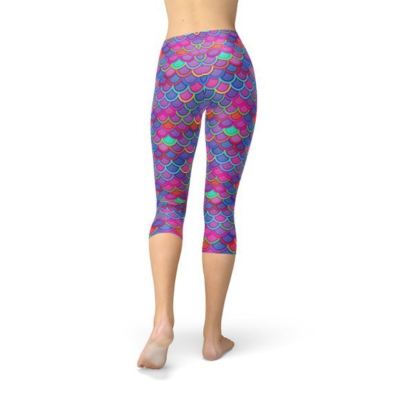 Womens Purple Pink Mermaid Capri Leggings - Salim Fashion