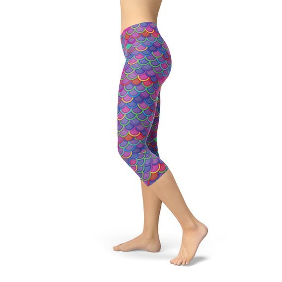 Womens Purple Pink Mermaid Capri Leggings - Salim Fashion