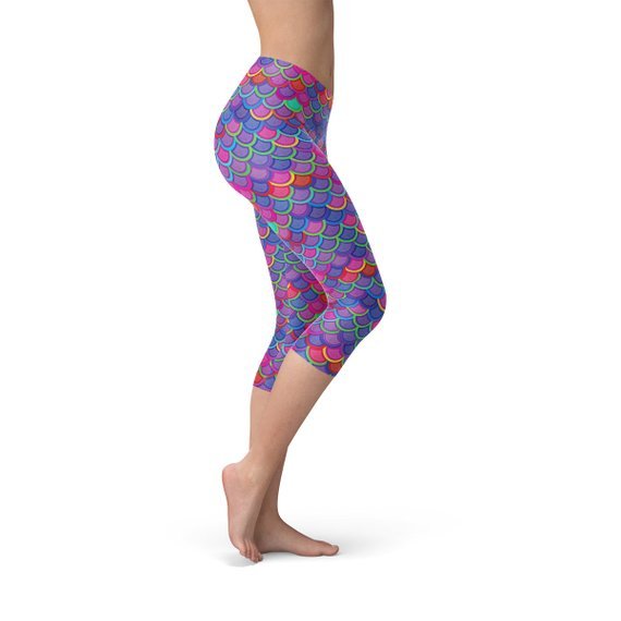 Womens Purple Pink Mermaid Capri Leggings - Salim Fashion