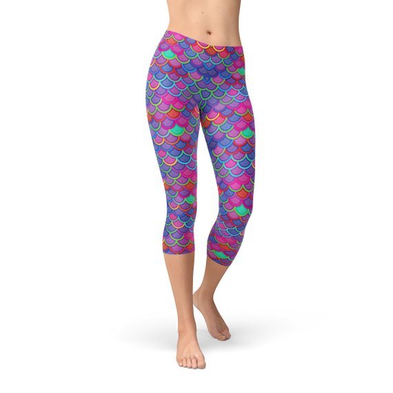 Womens Purple Pink Mermaid Capri Leggings - Salim Fashion