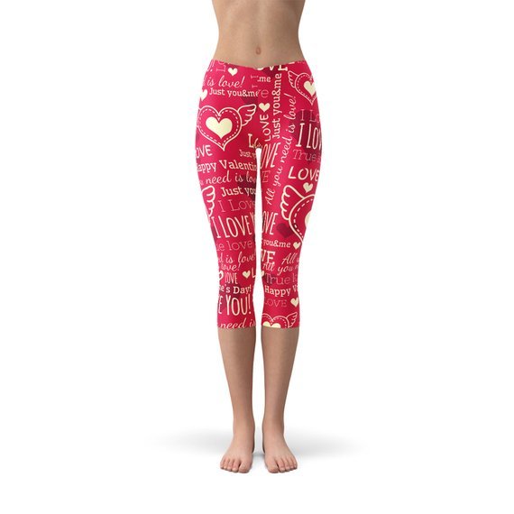 Love Hearts Red Capri Leggings - Salim Fashion