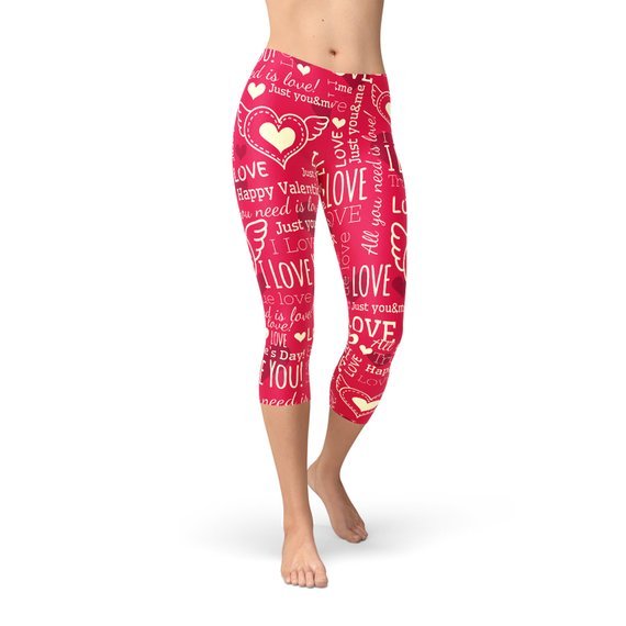 Love Hearts Red Capri Leggings - Salim Fashion
