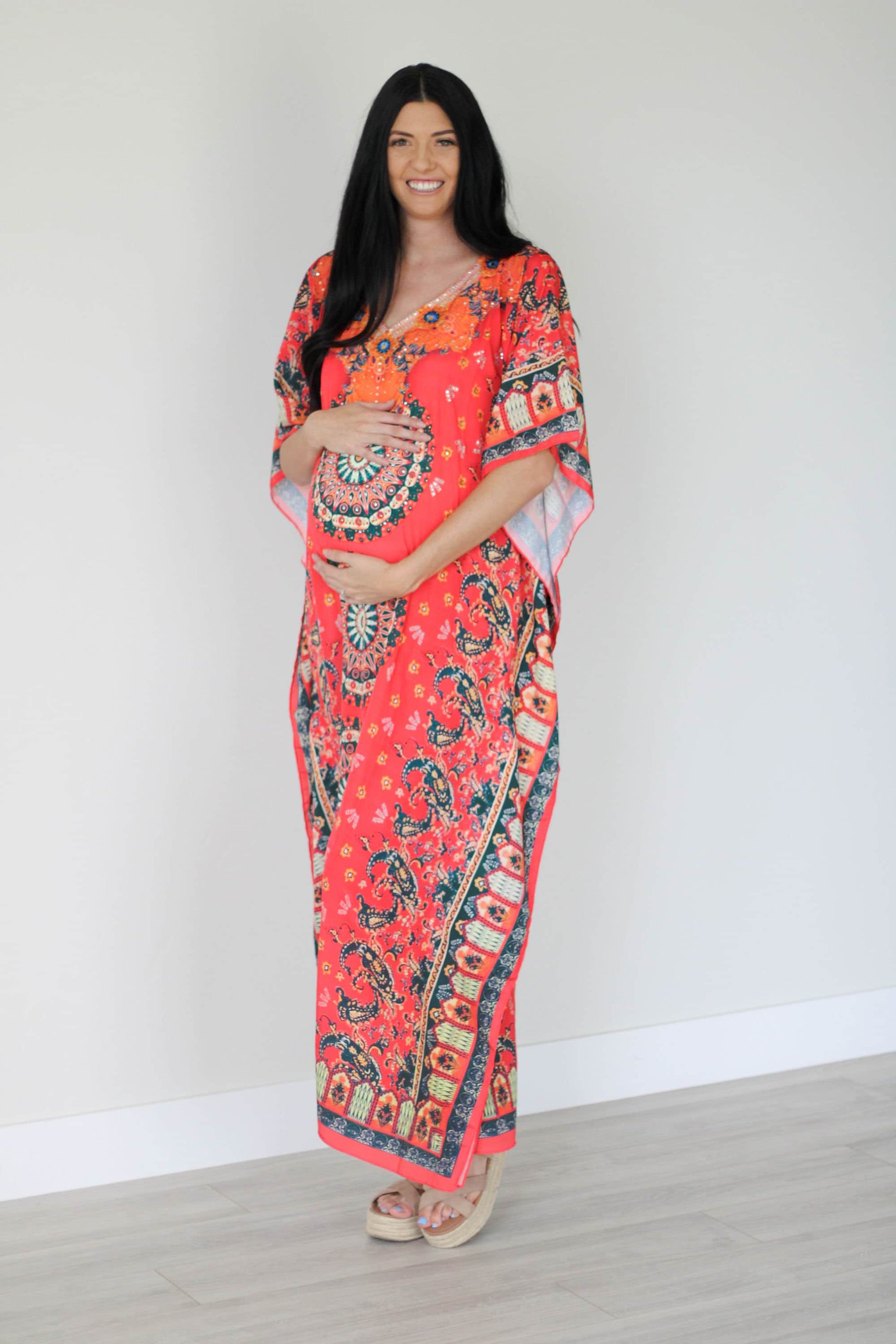 Mexican Kaftan Dress, Summer Caftan For Women, Loose Maxi Dress, Silk - Salim Fashion