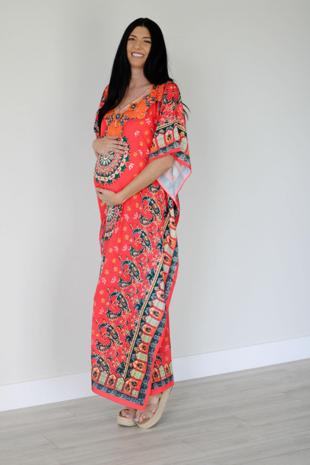 Mexican Kaftan Dress, Summer Caftan For Women, Loose Maxi Dress, Silk - Salim Fashion