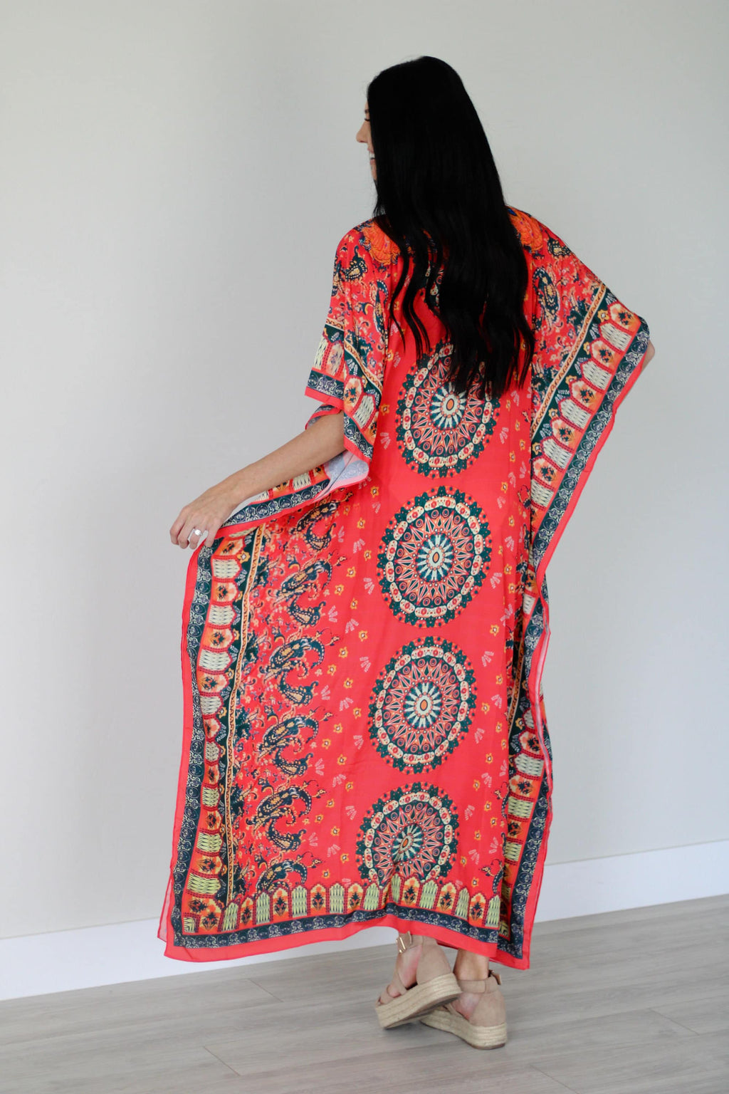 Mexican Kaftan Dress, Summer Caftan For Women, Loose Maxi Dress, Silk - Salim Fashion