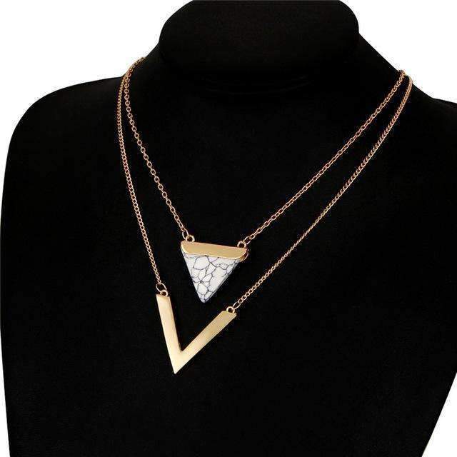 Marble Chevron Double Layer Necklace - Salim Fashion