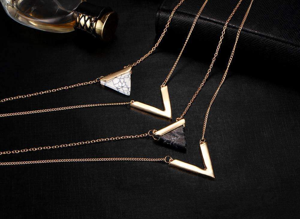 Marble Chevron Double Layer Necklace - Salim Fashion