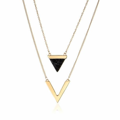 Marble Chevron Double Layer Necklace - Salim Fashion