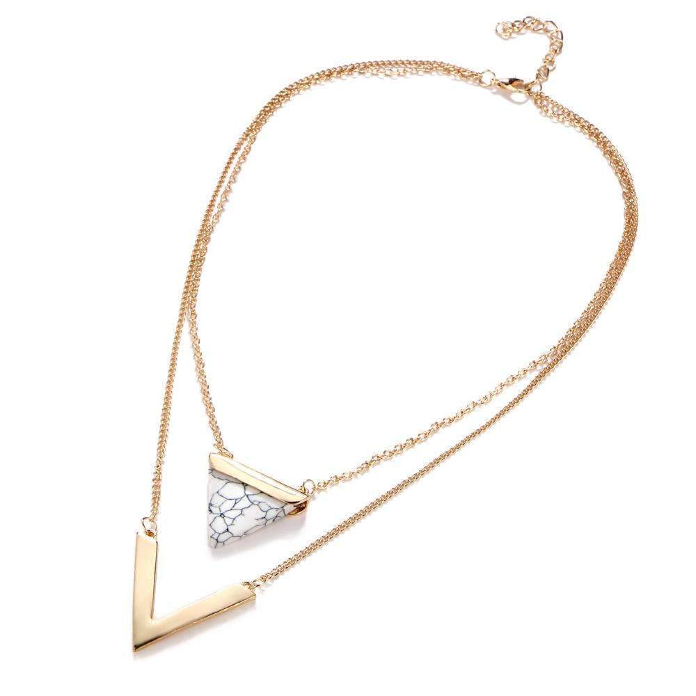 Marble Chevron Double Layer Necklace - Salim Fashion