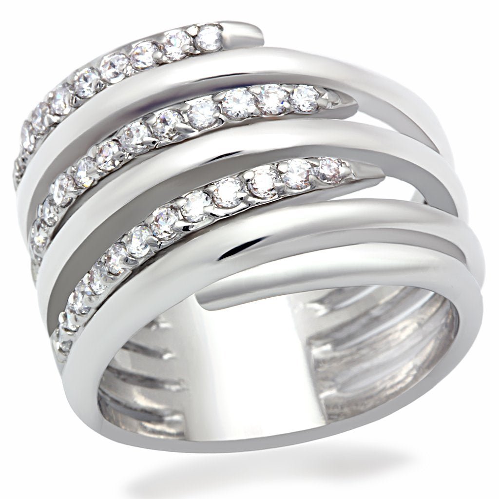 LO2075 - Rhodium Brass Ring with AAA Grade CZ  in Clear - Salim Fashion