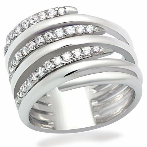 LO2075 - Rhodium Brass Ring with AAA Grade CZ  in Clear - Salim Fashion