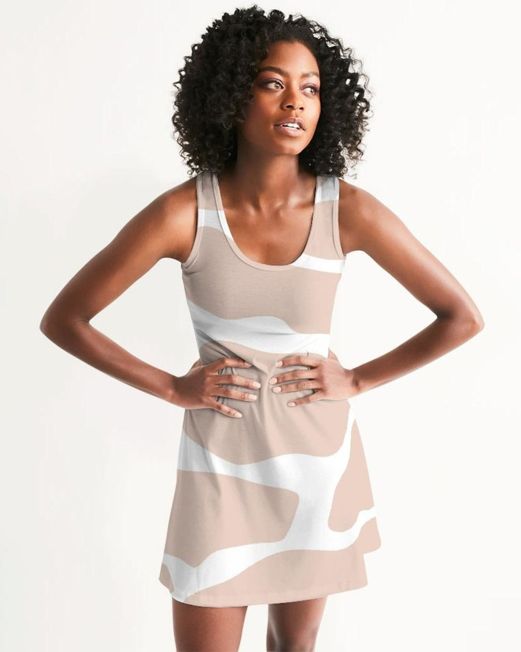 Womens Dress - Peach and White Harmony Style Racerback Dress - Salim Fashion
