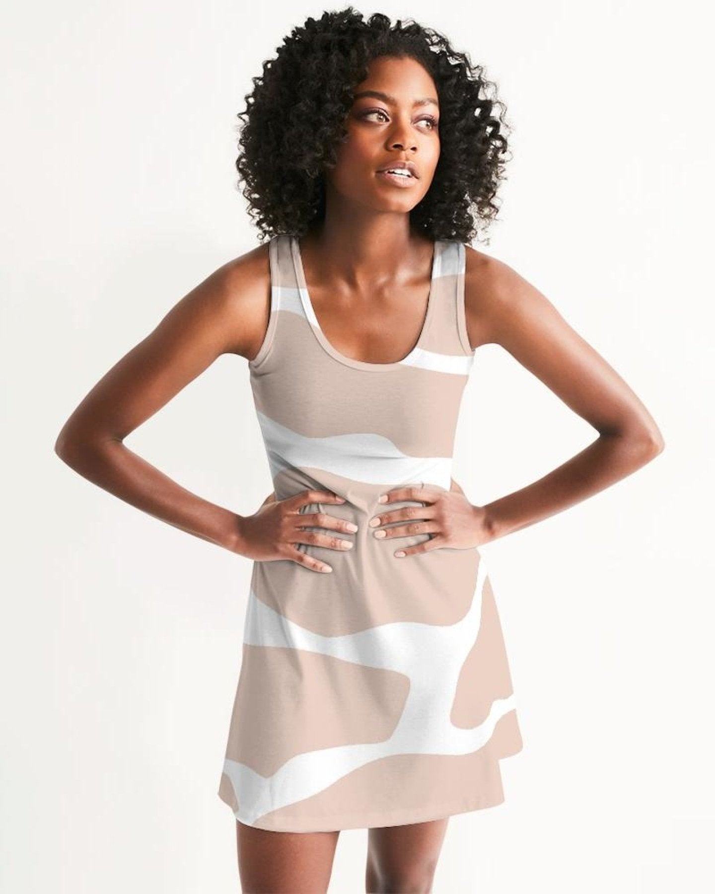 Womens Dress - Peach and White Harmony Style Racerback Dress - Salim Fashion