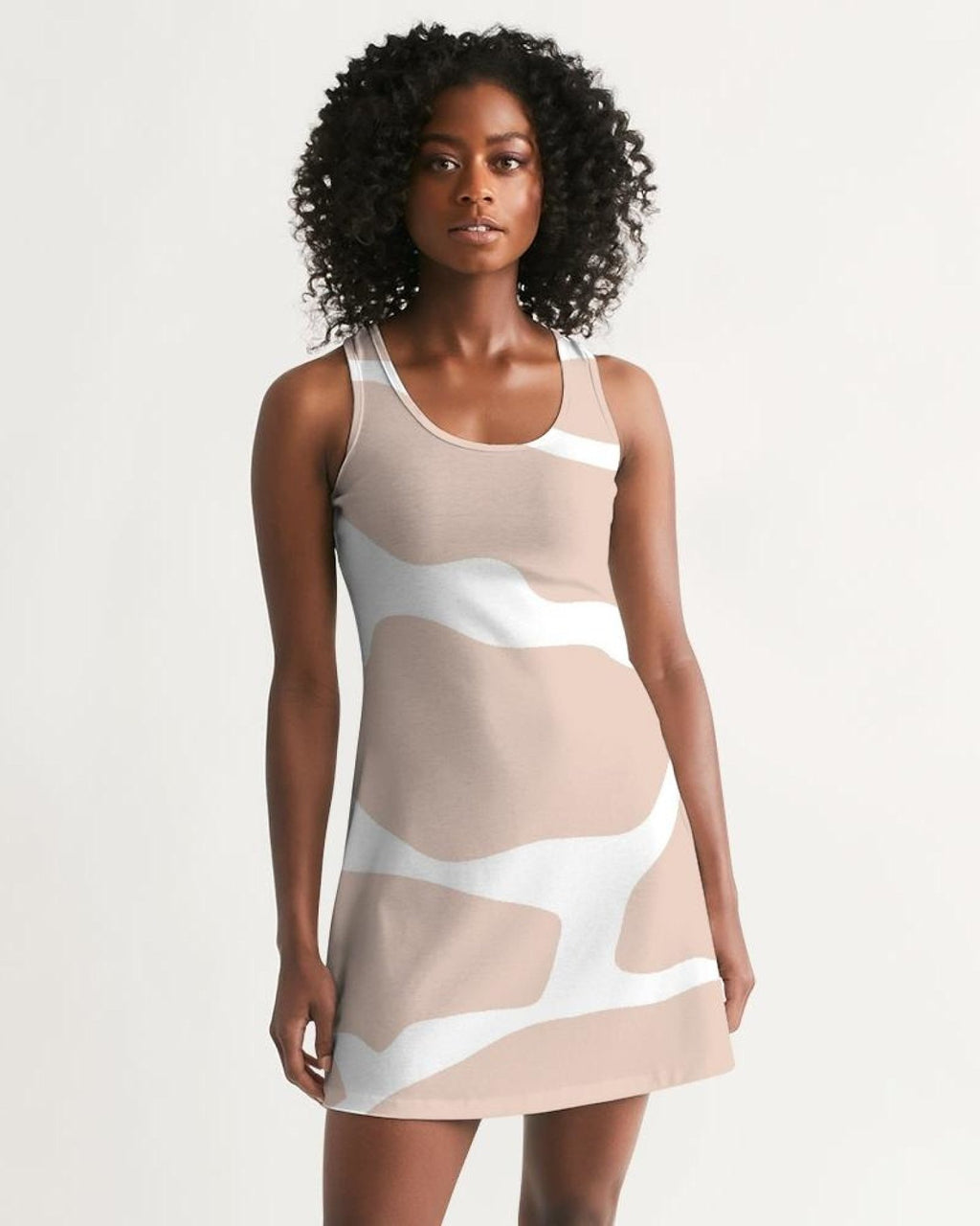 Womens Dress - Peach and White Harmony Style Racerback Dress - Salim Fashion