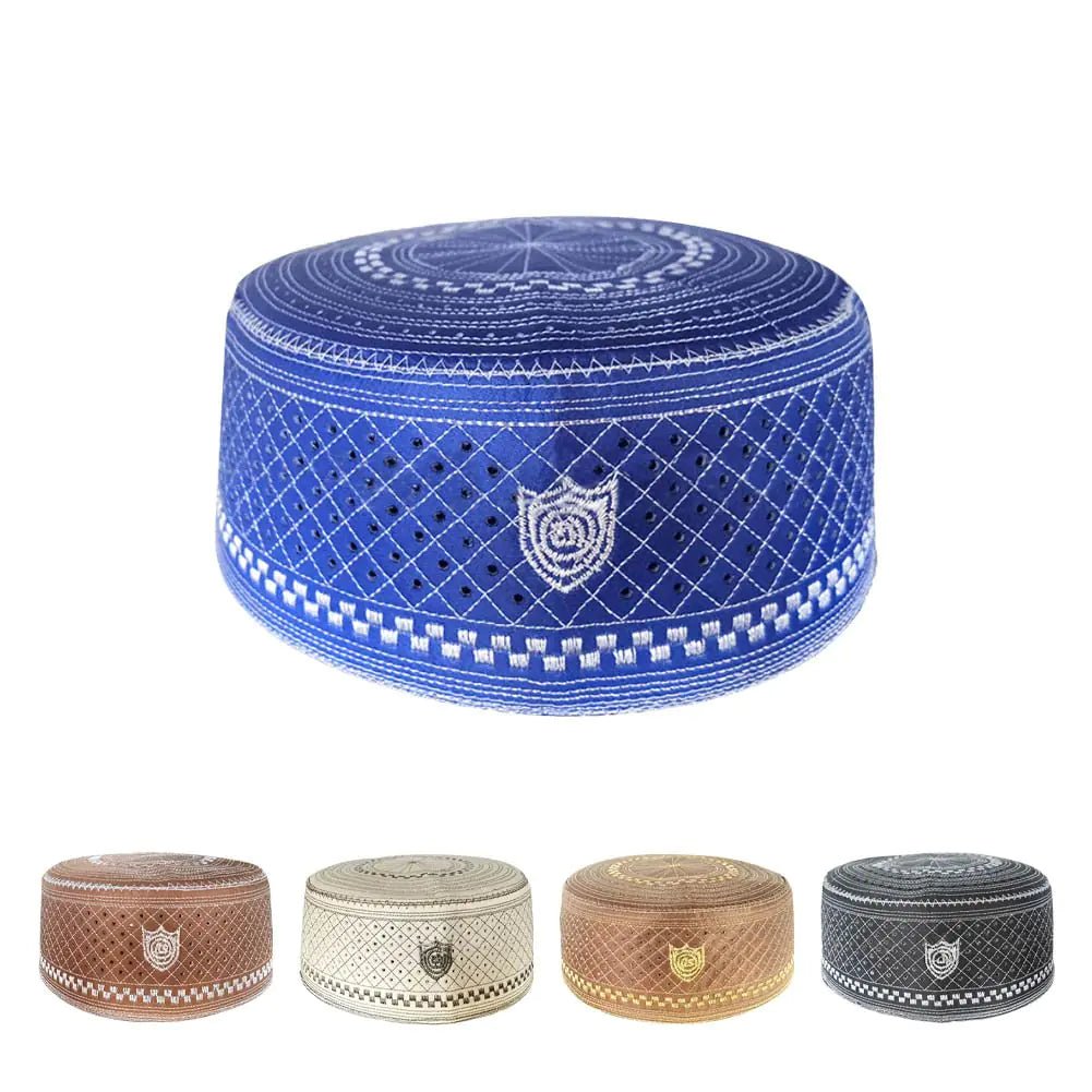 AKONNAS 5Pcs Muslim Kufi Hats for Men Islam Prayer Beanie Skull Cap Embroidery Kofia Topi Hat Headware Ramadan Eid Gift(Style A)
